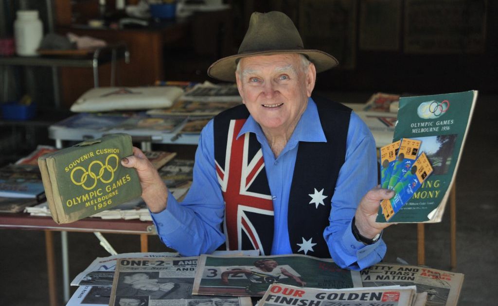 Bush poet John Major with some of his Olympic memorabilia. Bush poet John Major with some of his Olympic memorabilia.