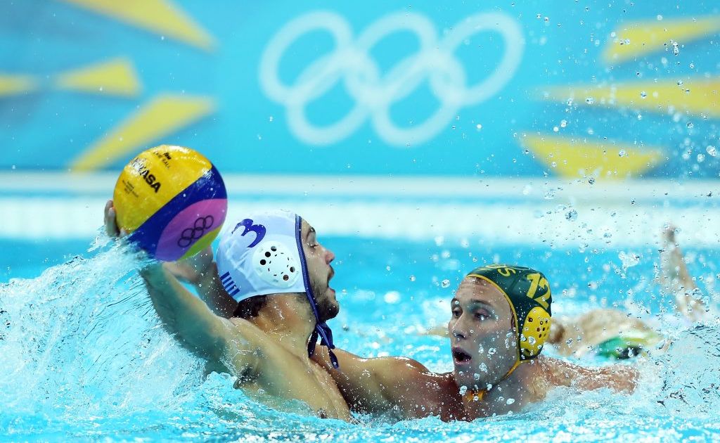 Billy Miller (right) of Australia defends against Andreas Miralis #3 of Greece during the Men's Preliminary Round Group A match between Greece and Australia on Day 10 of the London 2012 Olympic Games at Water Polo Arena on August 6, 2012 in London, England. Billy Miller (right) of Australia defends against Andreas Miralis #3 of Greece during the Men's Preliminary Round Group A match between Greece and Australia on Day 10 of the London 2012 Olympic Games at Water Polo Arena on August 6, 2012 in London, England.