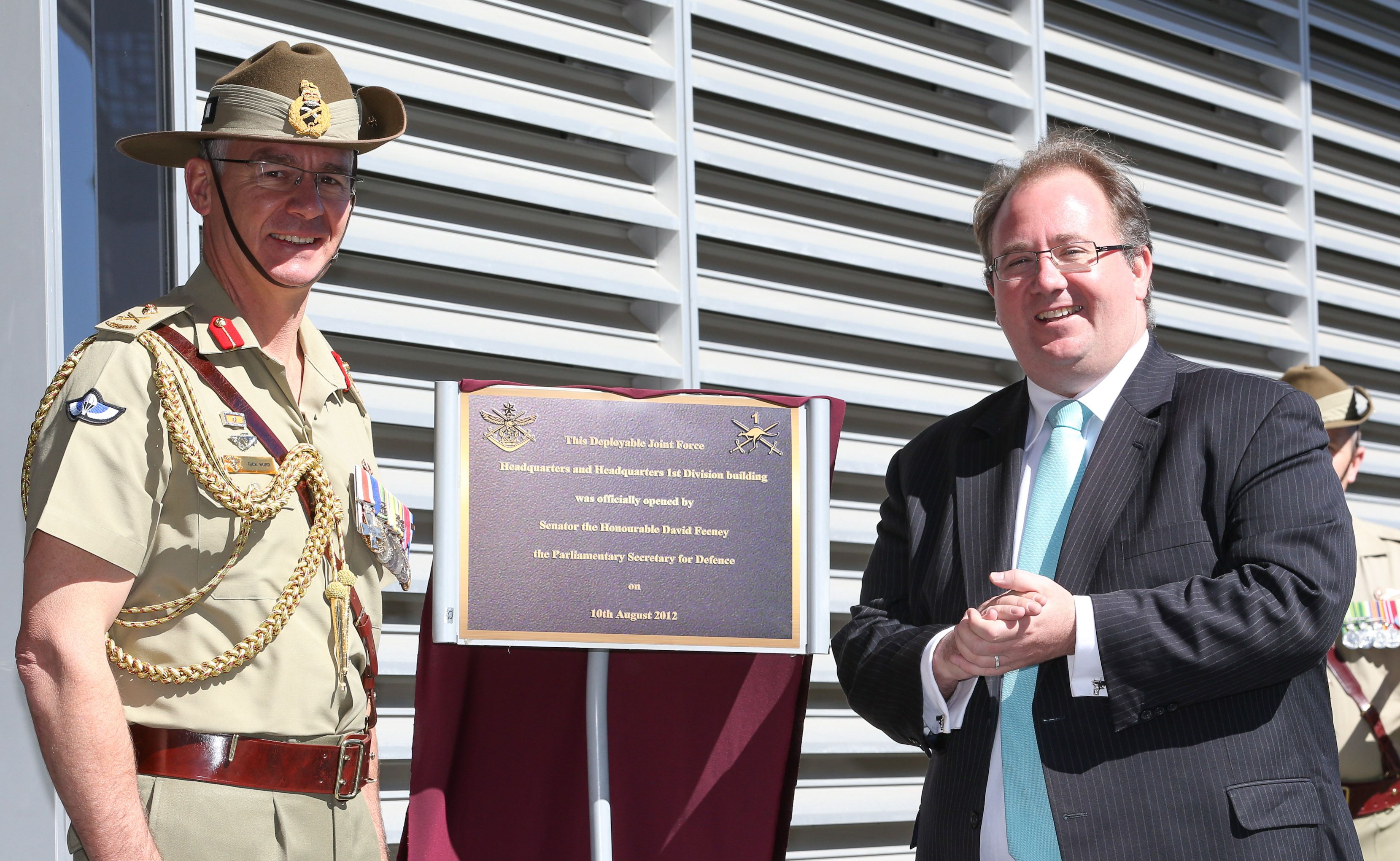 The Australian Army's new, purpose-built headquarters for 1st Division and Deployable Joint Force Headquarters were officially opened early yesterday (Aug 10) at Gallipoli Barracks, Enoggera by the Parliamentary Secretary for Defence, Senator David Feeney. The Australian Army's new, purpose-built headquarters for 1st Division and Deployable Joint Force Headquarters were officially opened early yesterday (Aug 10) at Gallipoli Barracks, Enoggera by the Parliamentary Secretary for Defence, Senator David Feeney.