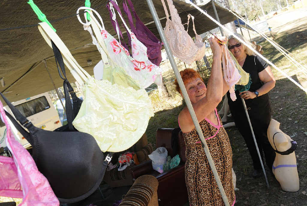 Bride to be Dolly Cordony gets the Bra Bar ready with help from bridesmaid Glenda Aitken. Bride to be Dolly Cordony gets the Bra Bar ready with help from bridesmaid Glenda Aitken.