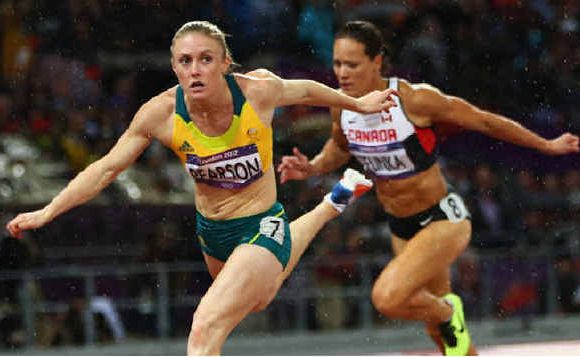 Australia's Sally Pearson leads in the Women's 100m Hurdles final at the 2012 London Olympic Games. Australia's Sally Pearson leads in the Women's 100m Hurdles final at the 2012 London Olympic Games.