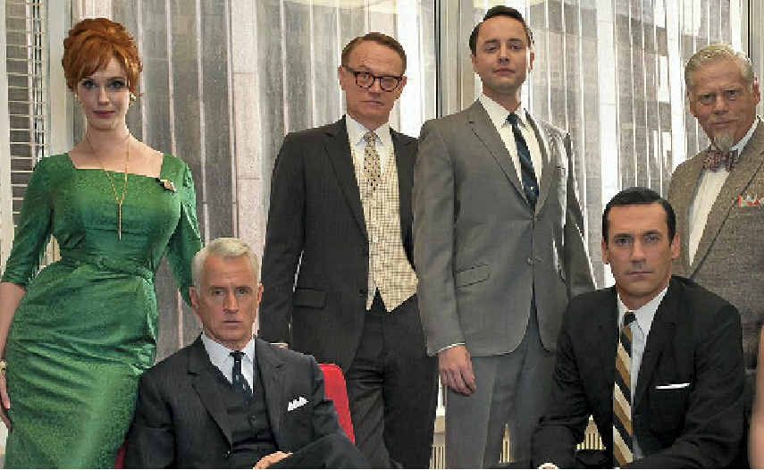 1950s fashion is cool again thanks to the popular television show Mad Men. Pictured are stars (from left) Christina Hendricks, John Slattery, Jared Harris, Vincent Kartheiser, Jon Hamm, Robert Morse and Elisabeth Moss. 1950s fashion is cool again thanks to the popular television show Mad Men. Pictured are stars (from left) Christina Hendricks, John Slattery, Jared Harris, Vincent Kartheiser, Jon Hamm, Robert Morse and Elisabeth Moss.