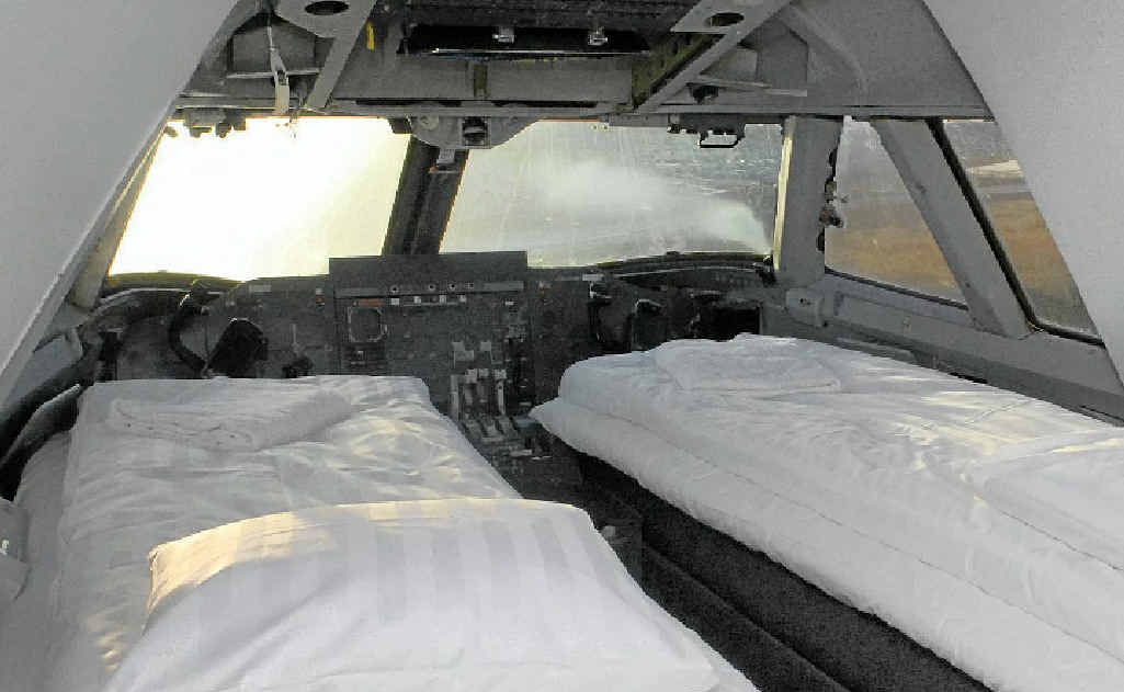 Top-of-the-range accommodation aboard the Jumbo Hostel at Stockholm's Arlanda Airport is the Cockpit Suite. Top-of-the-range accommodation aboard the Jumbo Hostel at Stockholm's Arlanda Airport is the Cockpit Suite.