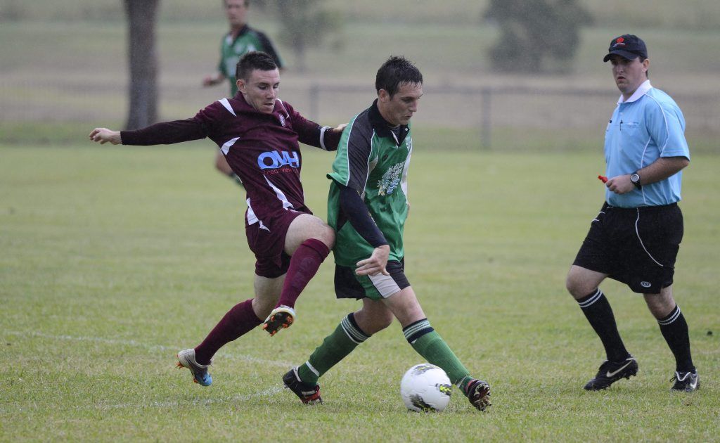 Premier League soccer match on Saturday at Barry Watts Oval Maclean between the Maclean Bobcats and Urunga. Bobcats Nick Potente takes control of the ball during the match. Photo Debrah Novak / The Daily Examiner Premier League soccer match on Saturday at Barry Watts Oval Maclean between the Maclean Bobcats and Urunga. Bobcats Nick Potente takes control of the ball during the match. Photo Debrah Novak / The Daily Examiner