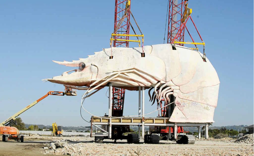 UP, UP AND AWAY: The Big Prawn at West Ballina is moved to its new location, also at West Ballina. UP, UP AND AWAY: The Big Prawn at West Ballina is moved to its new location, also at West Ballina.