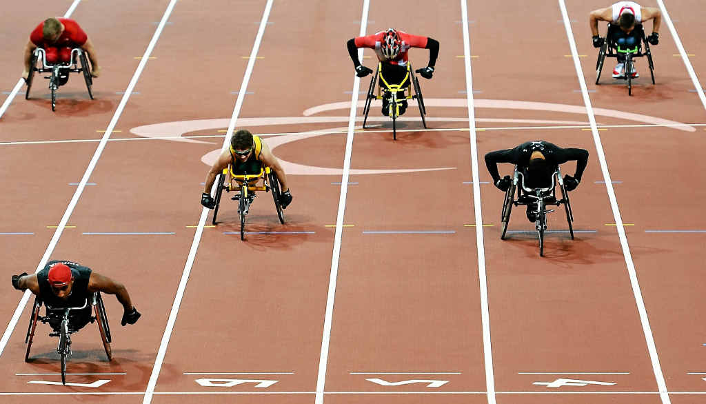 Bundaberg teenager Rheed McCracken (lane six) pushes himself to the limit on his way to winning bronze in the men’s 200m T34 final at the Paralympic Games in London. Bundaberg teenager Rheed McCracken (lane six) pushes himself to the limit on his way to winning bronze in the men’s 200m T34 final at the Paralympic Games in London.