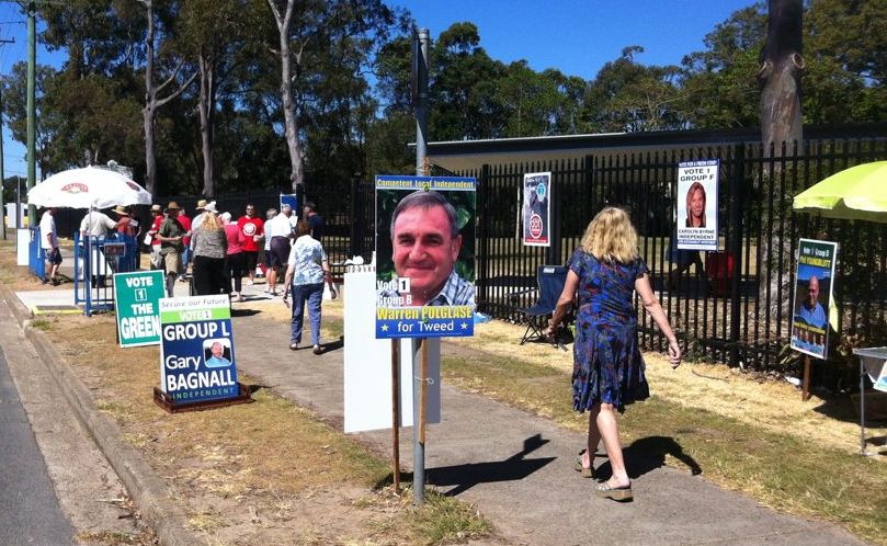 Voters stream into the Tweed River High School polling booth on Saturday. Voters stream into the Tweed River High School polling booth on Saturday.