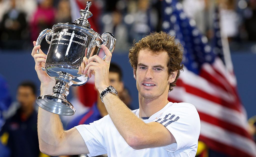 Andy Murray of Great Britain lifts the US Open championship trophy after defeating Novak Djokovic of Serbia in the men's singles final match on Day Fifteen of the 2012 US Open at USTA Billie Jean King National Tennis Center on September 10, 2012 in the Flushing neighborhood of the Queens borough of New York City. Murray defeated Djokovic 7-6, 7-5, 2-6, 3-6, 6-2. Andy Murray of Great Britain lifts the US Open championship trophy after defeating Novak Djokovic of Serbia in the men's singles final match on Day Fifteen of the 2012 US Open at USTA Billie Jean King National Tennis Center on September 10, 2012 in the Flushing neighborhood of the Queens borough of New York City. Murray defeated Djokovic 7-6, 7-5, 2-6, 3-6, 6-2.