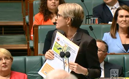 JOB CUTS: Federal Health Minister Tania Plibersek holds up a copy of The Chronicle during question time. JOB CUTS: Federal Health Minister Tania Plibersek holds up a copy of The Chronicle during question time.