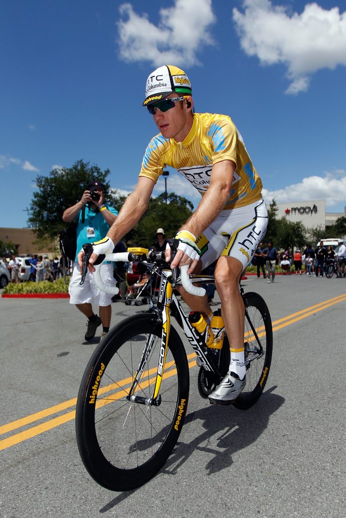 Michael Rogers of Australia, riding for HTC-Columbia in the golden leader's jersey rides to the start of the Tour of California on May 23, 2010 in Thousand Oaks, California. Michael Rogers of Australia, riding for HTC-Columbia in the golden leader's jersey rides to the start of the Tour of California on May 23, 2010 in Thousand Oaks, California.