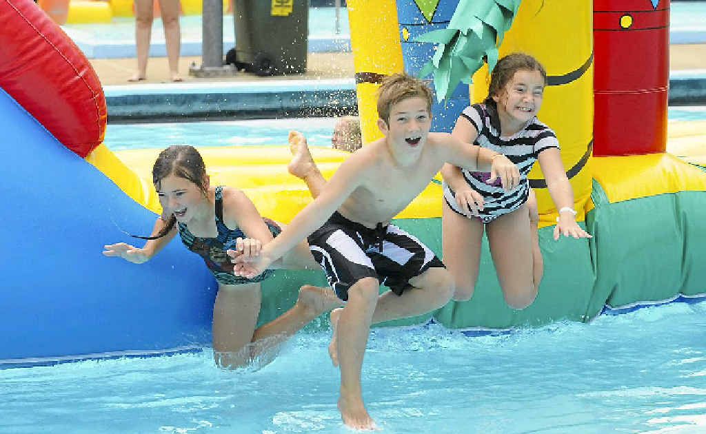 Holly Giudice, Cambel Jones-Giudice and Summer Giudice enjoy the warm weather at the Anzac Pool. Holly Giudice, Cambel Jones-Giudice and Summer Giudice enjoy the warm weather at the Anzac Pool.