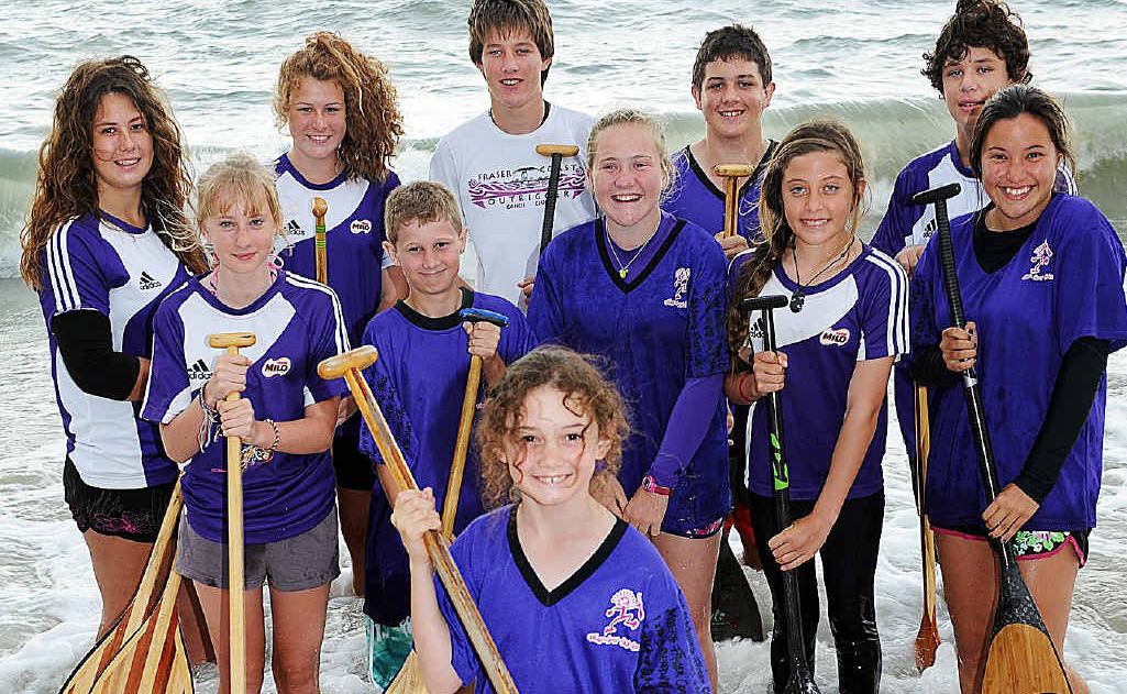 Fraser Coast Outriggers’ junior squad: (From left, rear) Ebony Andersen, Sarah Gormley, Teotimi Patara, Thomas Key and Mitchell Andersen. (From left, middle row) Grace Berkhout, Lachlan Key, Emily Wallis, Mereana Patara, Mia Hikawai. (Front) Laura Key. Fraser Coast Outriggers’ junior squad: (From left, rear) Ebony Andersen, Sarah Gormley, Teotimi Patara, Thomas Key and Mitchell Andersen. (From left, middle row) Grace Berkhout, Lachlan Key, Emily Wallis, Mereana Patara, Mia Hikawai. (Front) Laura Key.