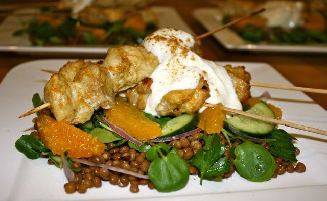 Miss Foodie's Cumin-spiced chicken skewers w orange and lentil salad.
Miss Foodie's Cumin-spiced chicken skewers w orange and lentil salad.