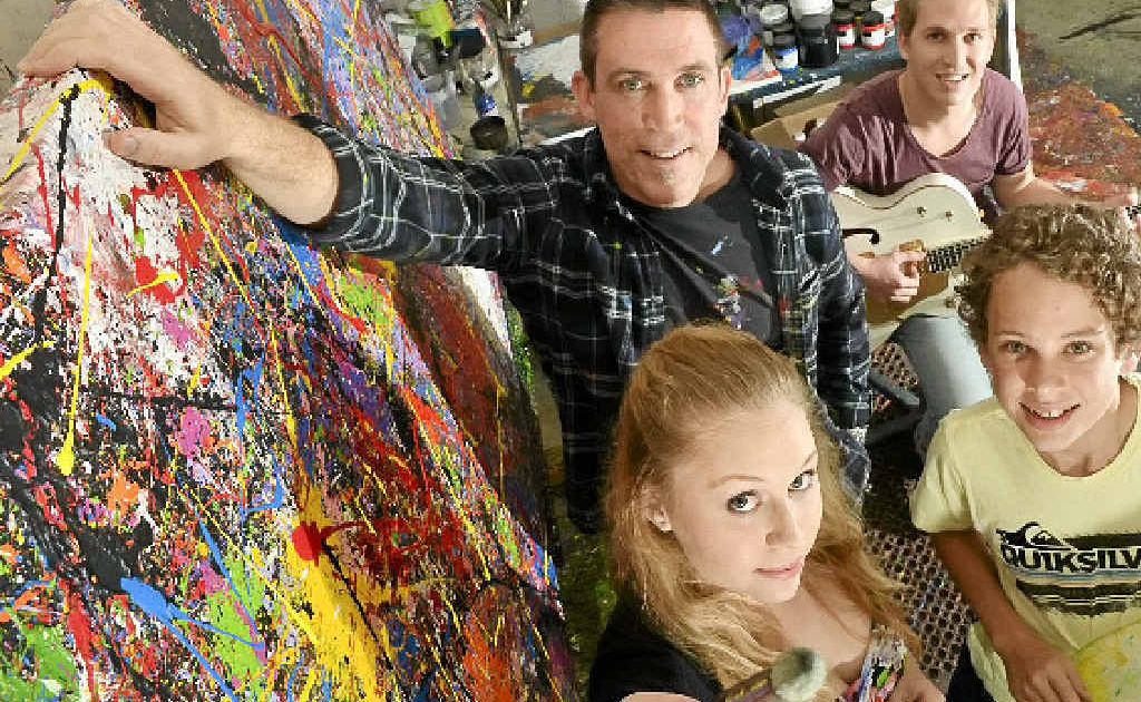 Artist David Hart with his children Jake (rear), Chloe and Harry. Artist David Hart with his children Jake (rear), Chloe and Harry.