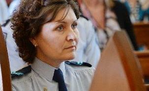 Senior Constable Rolly Wood reflects at the National Police Remembrance Day service yesterday.