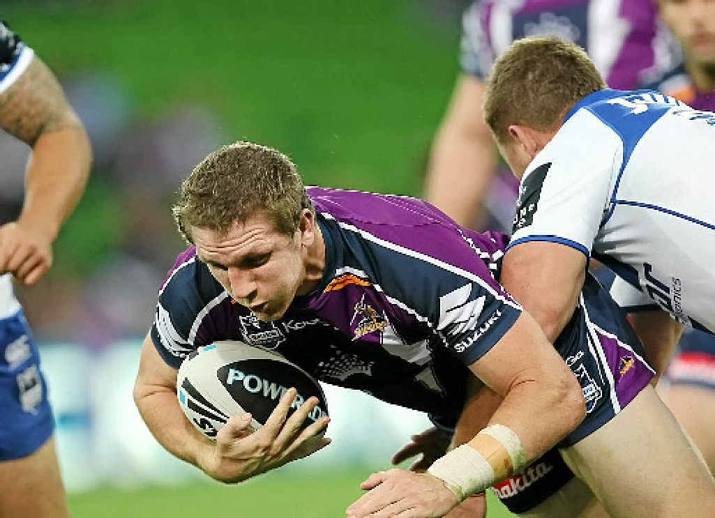 Melbourne Storm’s Ryan Hoffman will run on to the field today to play the Bulldogs. Melbourne Storm’s Ryan Hoffman will run on to the field today to play the Bulldogs.