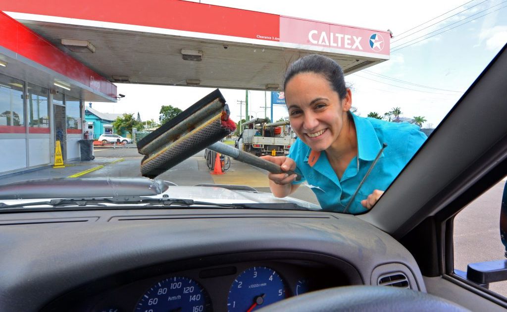 Walker St Caltex will be holding a service day on Saturdays starting the 13th to raise money for charities, owner Jayde Devlin gets in some practice. Walker St Caltex will be holding a service day on Saturdays starting the 13th to raise money for charities, owner Jayde Devlin gets in some practice.