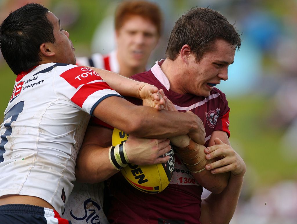 The late Jason Annear playing for the Sea Eagles against the Sydney Roosters. The late Jason Annear playing for the Sea Eagles against the Sydney Roosters.