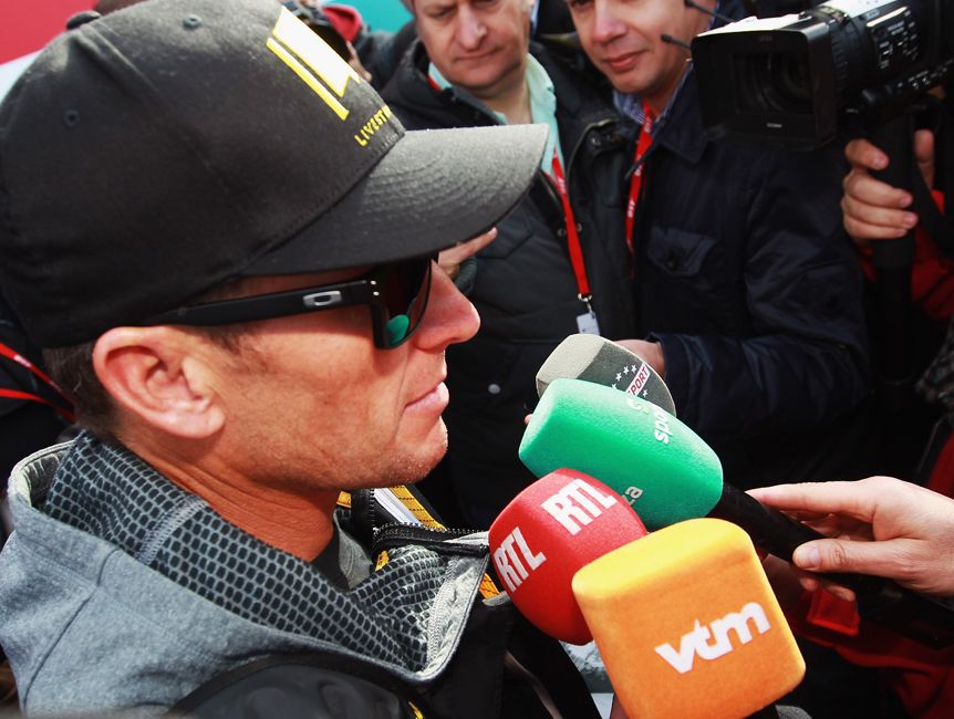Lance Armstrong at the 2012 Paris Roubaix cycle race from Compiegne to Roubaix on April 8, 2012 in Paris, France. Lance Armstrong at the 2012 Paris Roubaix cycle race from Compiegne to Roubaix on April 8, 2012 in Paris, France.