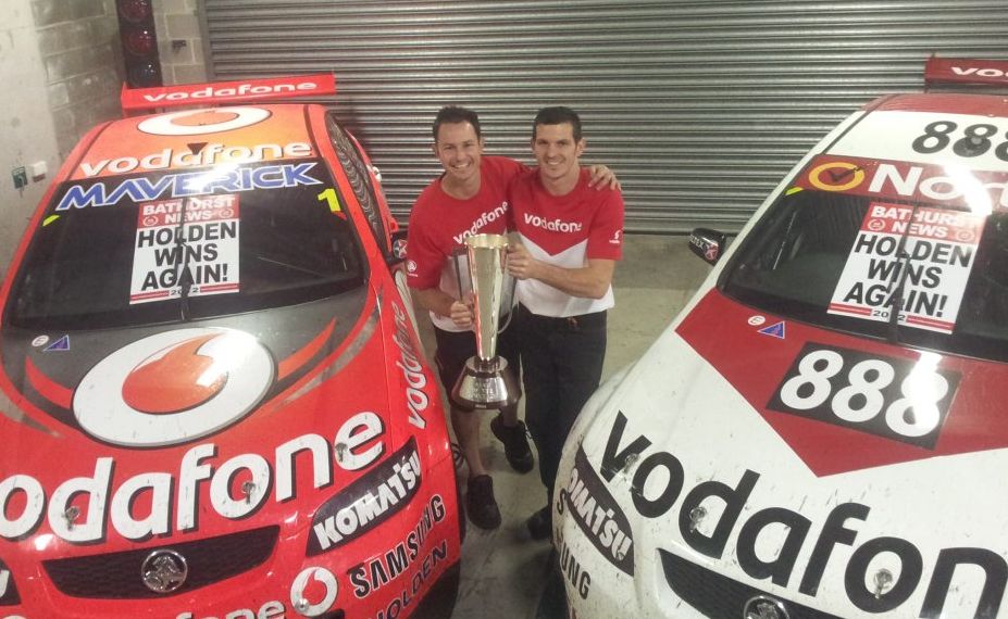 Kris Goos with car 1 and Nick Petrons with car 888 holding the Peter Brock Bathurst 1000 trophy. Kris Goos with car 1 and Nick Petrons with car 888 holding the Peter Brock Bathurst 1000 trophy.