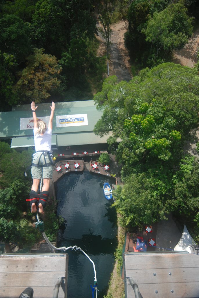 Kate Clifford takes the plunge at the AJ Hackett Cairns Bungee Jump. Kate Clifford takes the plunge at the AJ Hackett Cairns Bungee Jump.