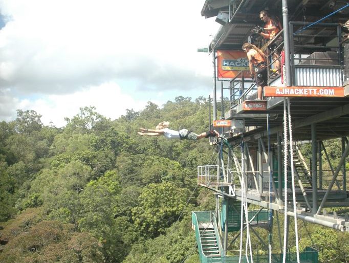 Kate Clifford takes the plunge at the AJ Hackett Cairns Bungy Jump. 