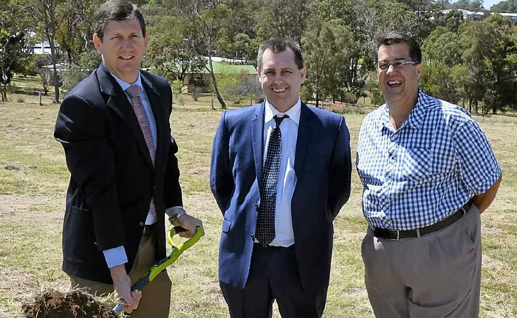 Member for Southern Downs Lawrence Springborg, developer Bruce Flint and Southern Downs Regional Councillor Neil Meiklejohn at the sod turning for Eco on Coe in Warwick. Member for Southern Downs Lawrence Springborg, developer Bruce Flint and Southern Downs Regional Councillor Neil Meiklejohn at the sod turning for Eco on Coe in Warwick.