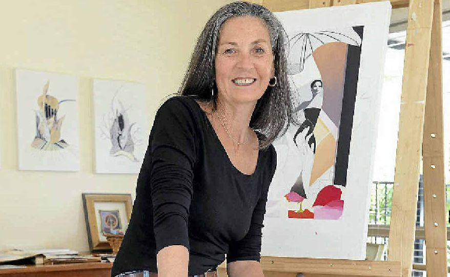 Gowan in her studio with work from her new collection in the background. Even the studio space is decorative and light-filled. Gowan in her studio with work from her new collection in the background. Even the studio space is decorative and light-filled.
