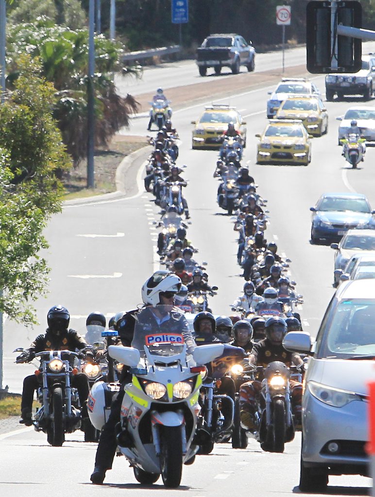 The Bandidos Motorcycle Gang arrive at Caloundra and are welcomed by a strong show of Police. Photo: Cade Mooney / Sunshine Coast Daily The Bandidos Motorcycle Gang arrive at Caloundra and are welcomed by a strong show of Police. Photo: Cade Mooney / Sunshine Coast Daily