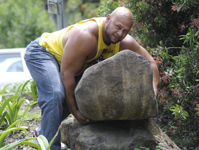 Australia's strongest man Derek Boyer visited the LCC Blakebrook Quarry to choose a new rock for his world record attempt in January. Photo Cathy Adams / The Northern Star