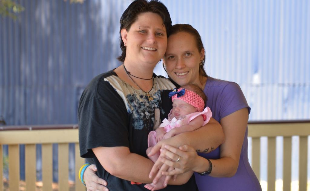 Proud parents Chantal Turner and Abigail Pratt with their baby Christine Pratt. Proud parents Chantal Turner and Abigail Pratt with their baby Christine Pratt.