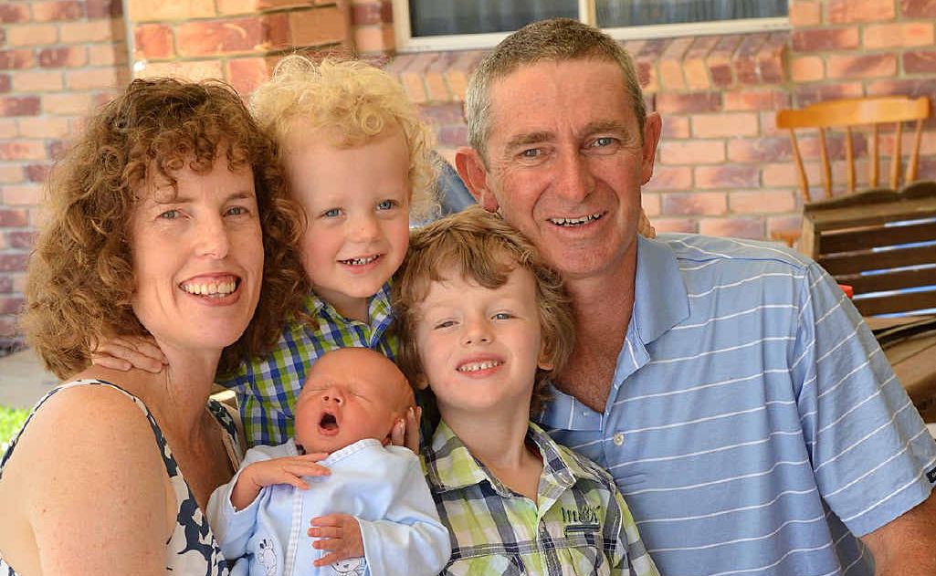 Katrina Drury with baby Dallas, Cooper, Max and husband Russell. Katrina Drury with baby Dallas, Cooper, Max and husband Russell.