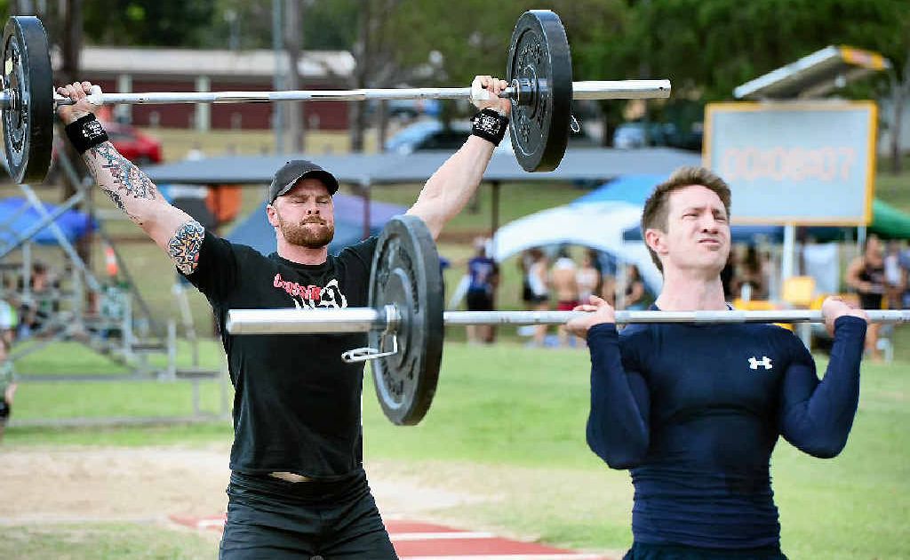 John Coad (rear) of Crossfit 189 and Peter Gerard Barry of Crossfit Gold Coast in the Individual Men's Heat in Crossfit Ipswich's Battle in the Swich II. John Coad (rear) of Crossfit 189 and Peter Gerard Barry of Crossfit Gold Coast in the Individual Men's Heat in Crossfit Ipswich's Battle in the Swich II.