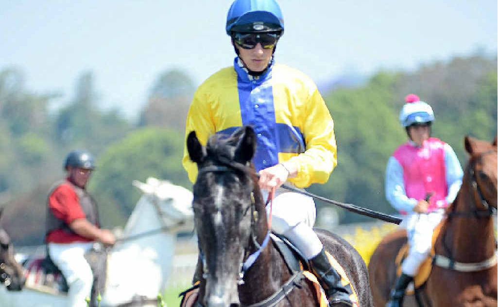 SATISFIED: Jockey Ben Looker brings Kyamba’s Destiny back to the winner’s enclosure after taking out race 2 at Lismore yesterday. SATISFIED: Jockey Ben Looker brings Kyamba’s Destiny back to the winner’s enclosure after taking out race 2 at Lismore yesterday.