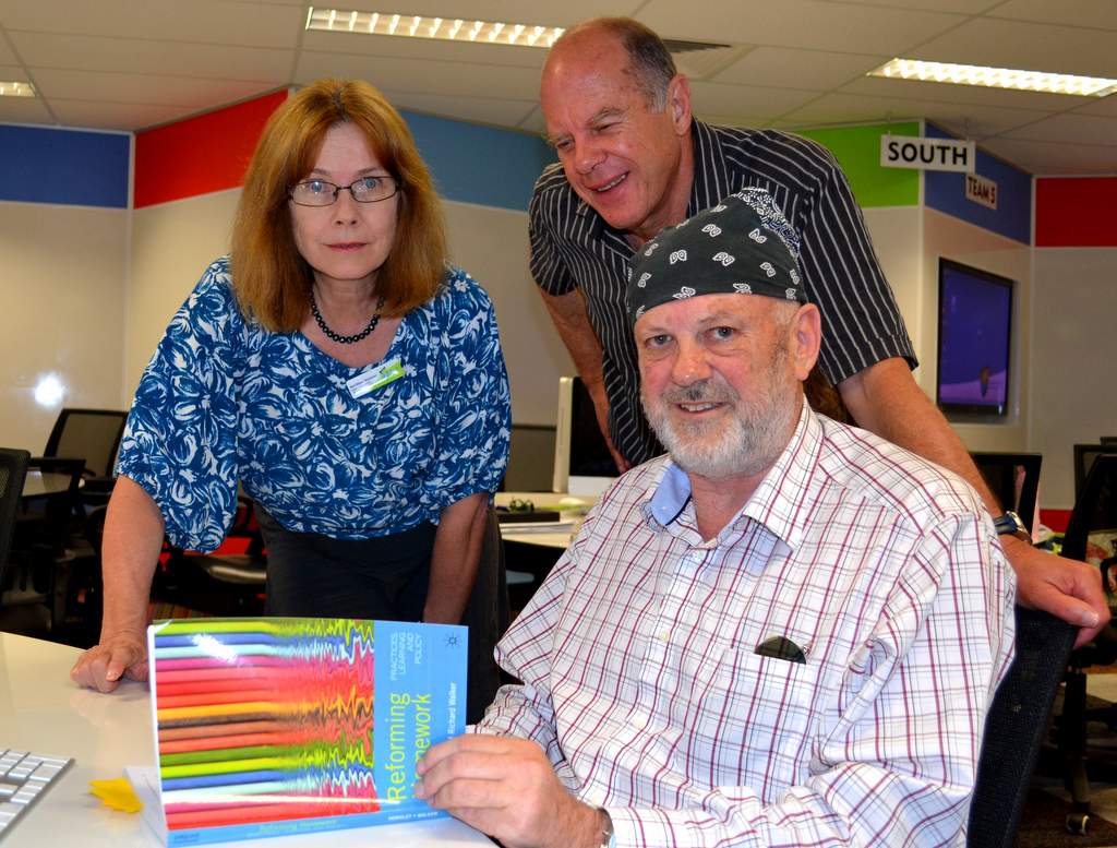 CQUniversity Deputy Vice Chancellor Prof Hilary Winchester launches Reforming Homework with co-authors Prof Richard Walker and Prof Mike Horsley in Noosa today.
CQUniversity Deputy Vice Chancellor Prof Hilary Winchester launches Reforming Homework with co-authors Prof Richard Walker and Prof Mike Horsley in Noosa today.