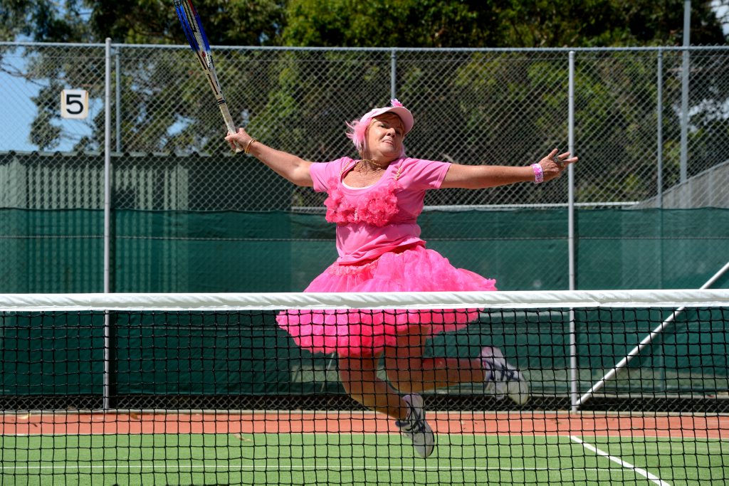 Jan Naday gets into the spirit of pink day.