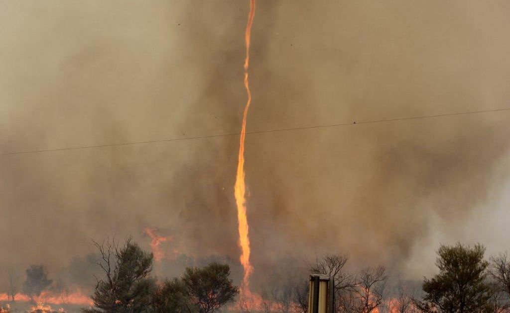 A fire tornado at Thargomindah taken by Belinda Easton. The rare destructive phenomenon occurs when an intensely hot fire sucks in cold air. The twister shot 300 metres in the air. A fire tornado at Thargomindah taken by Belinda Easton. The rare destructive phenomenon occurs when an intensely hot fire sucks in cold air. The twister shot 300 metres in the air.