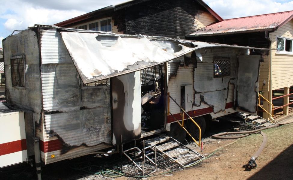 A mobile dental van was destroyed in a fire Tuesday night at the Gatton State School. A mobile dental van was destroyed in a fire Tuesday night at the Gatton State School.