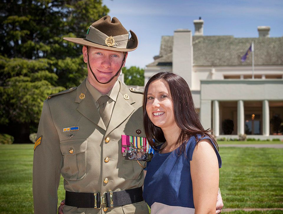 Official portrait of Corporal Daniel Keighran, VC with his wife Kathryn. Official portrait of Corporal Daniel Keighran, VC with his wife Kathryn.