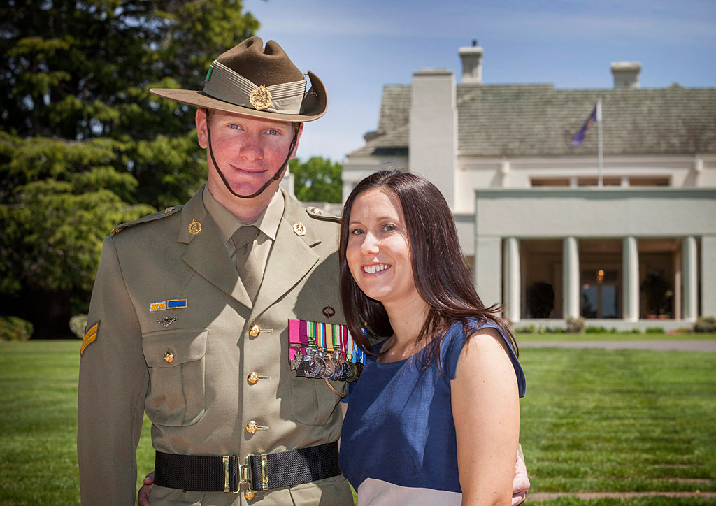 Official portrait of Corporal Daniel Keighran, VC with his wife Kathryn. Official portrait of Corporal Daniel Keighran, VC with his wife Kathryn.