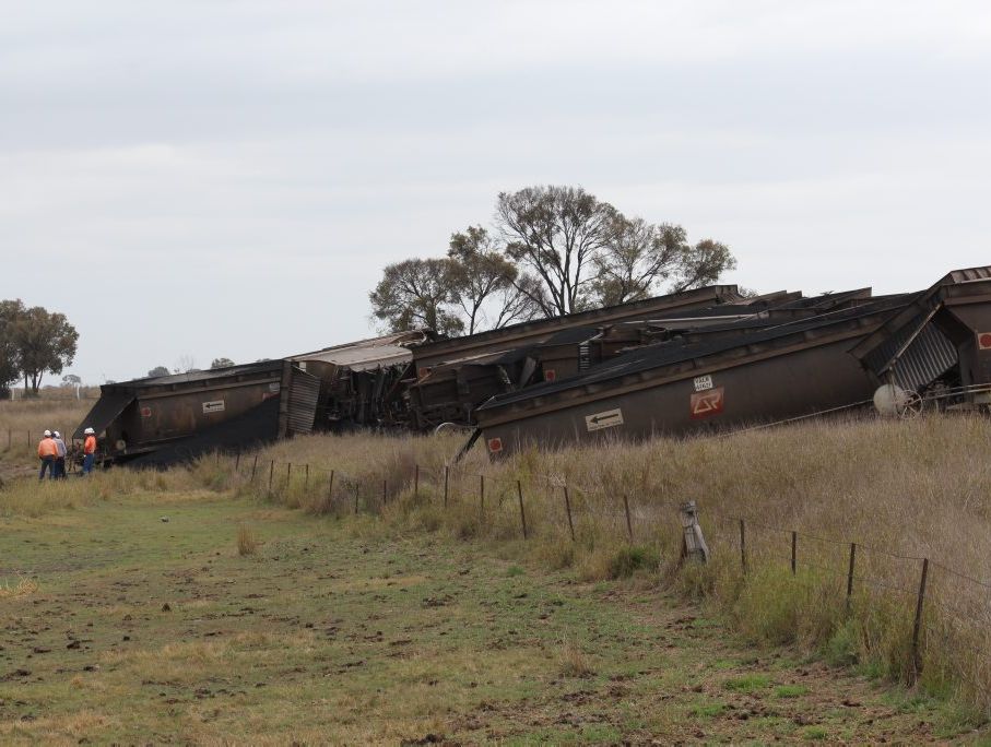 A train carrying coal derailed on the Moura short line near Biloela. A train carrying coal derailed on the Moura short line near Biloela.