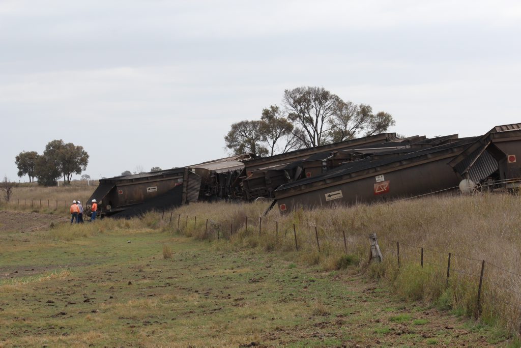 A train carrying coal derailed on the Moura short line near Biloela. A train carrying coal derailed on the Moura short line near Biloela.