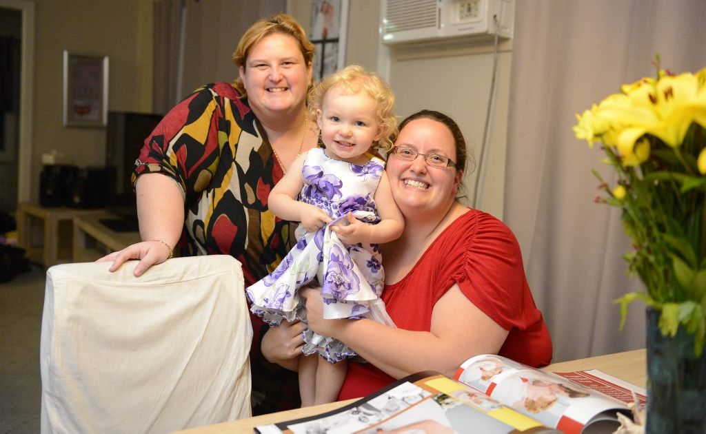 Leigh-Anne and Susan Noonan with their daughter Ruby, now two, at their Gladstone home. Leigh-Anne and Susan Noonan with their daughter Ruby, now two, at their Gladstone home.