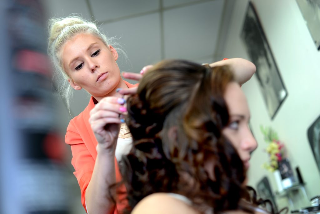 Hairdresser Tash Cox styling Hannah Richards hair. Hairdresser Tash Cox styling Hannah Richards hair.