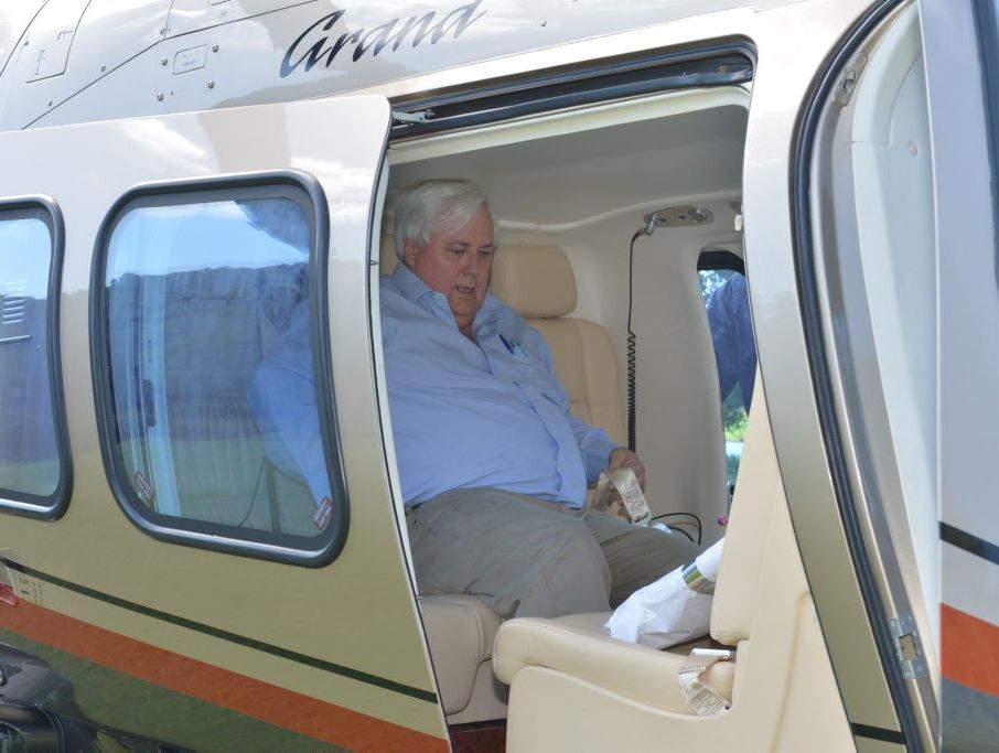 Clive Palmer in his helicopter after a Business Leaders Breakfast at the Palmer Coolum Resort.