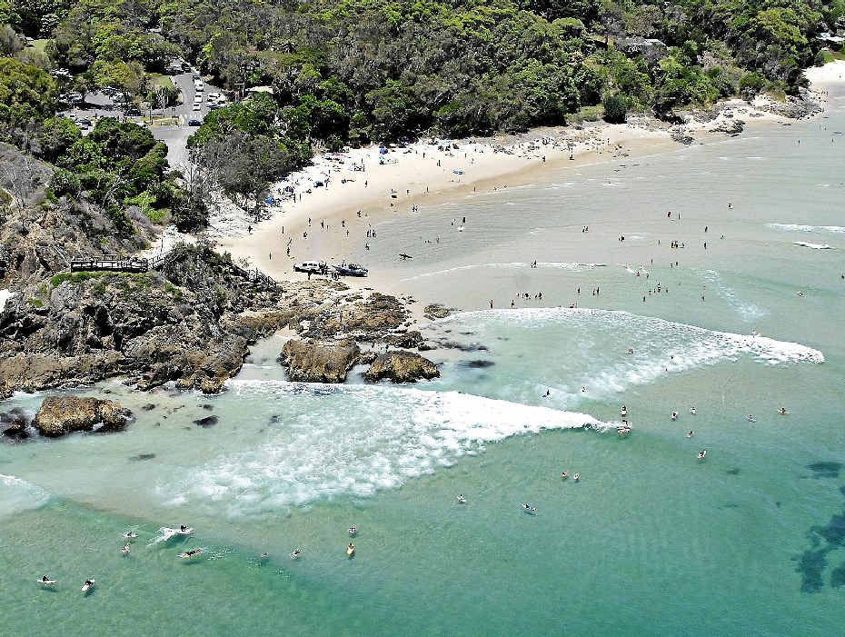 The Pass at Byron Bay, where the 3m long white pointer has been menacing surfers. The Pass at Byron Bay, where the 3m long white pointer has been menacing surfers.
