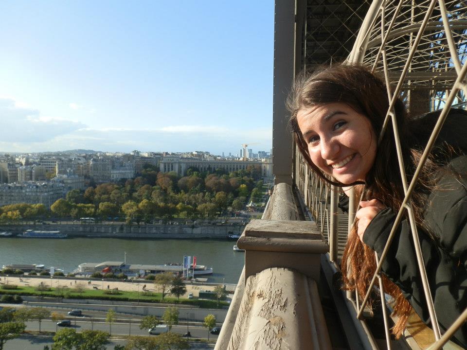Budding young travel writer Jessie Gretener at the Eiffel Tower. Budding young travel writer Jessie Gretener at the Eiffel Tower.