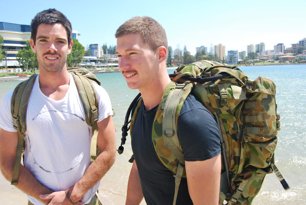 Ben Harris and Sam Weir heading off on their fundraising mission. Photo: Mairi Manley Ben Harris and Sam Weir heading off on their fundraising mission. Photo: Mairi Manley