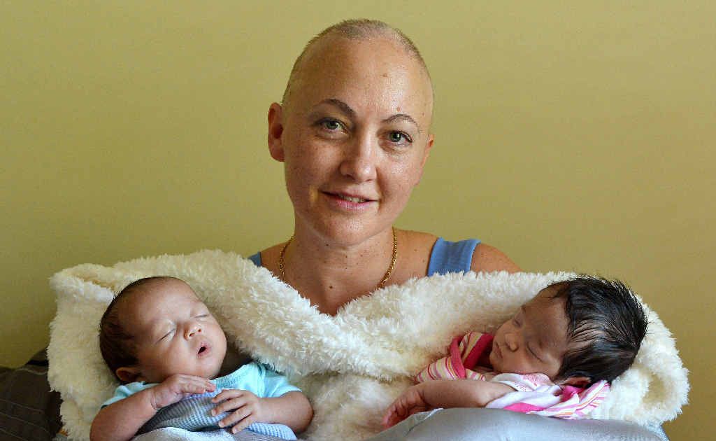 Nyrie Contor cannot yet touch son Brynn and daughter Asher with her skin. Nyrie Contor cannot yet touch son Brynn and daughter Asher with her skin.