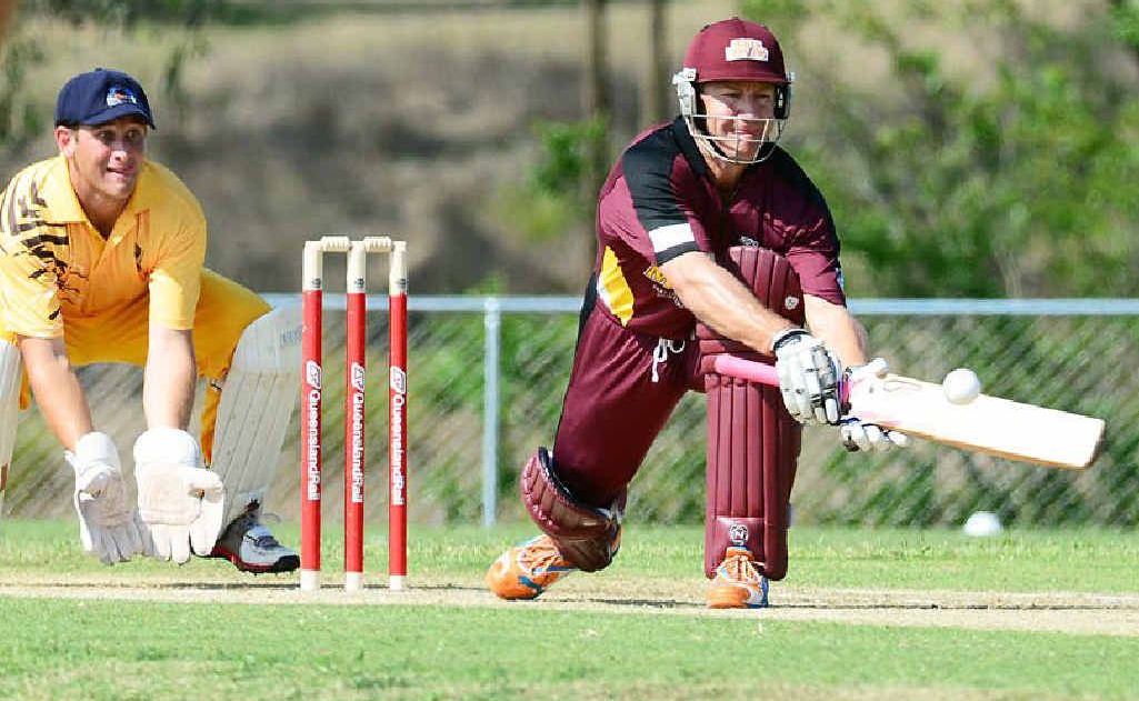 Andy Bichel plays a reverse sweep shot for the Bulls Masters yesterday against the Ipswich Invitational side. Andy Bichel plays a reverse sweep shot for the Bulls Masters yesterday against the Ipswich Invitational side.